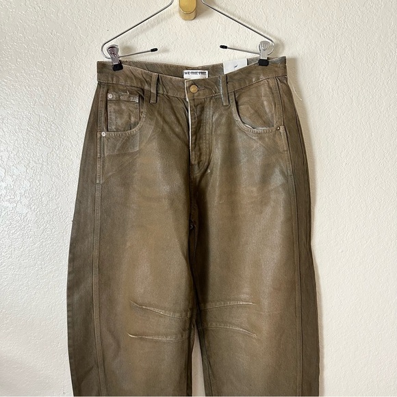 New Free people x new moon Good Luck Coated High Waist Barrel Jeans size 28 - Picture 7 of 14